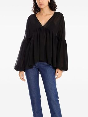 Elizabeth and James Silk Black V-Neck Peasant Blouse Size XS